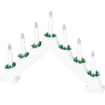 Svietnik MagicHome Vianoce, 7x LED teplá biela, biely, 2xAA, interiér, 39x4,5x29 cm
