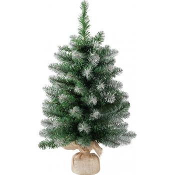 Stromček MagicHome Vianoce Belo, jedľa v jute, zasnežené konce, extra hustý, 60 cm