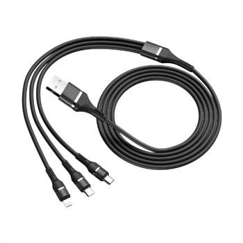 Sturdo textilný kábel 3v1 6A 60W 1,2m USB, čierny
