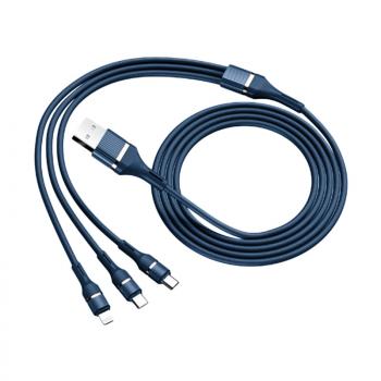 Sturdo textilný kábel 3v1 6A 60W 1,2m USB, modrý