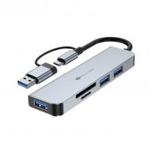 Sturdo externý 5v1 HUB, Type-C+USB konektor, sivý