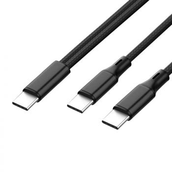 Sturdo text. nabíjací kábel 66W, Type-C na 2x Type-C (QC 5A+2A), 1,2m, čierny