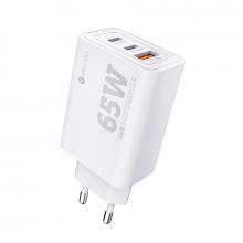 Sturdo sieťová nabíjačka GaN 65W, 2x Type-C PD + USB QC 3.0, biela