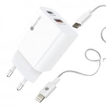 Sturdo sieťová nabíjačka Mini 20W PD+USB QC 3.0 + Lightning kábel, biela