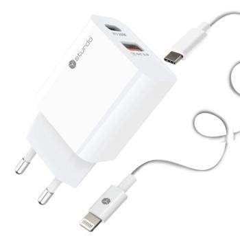 Sturdo sieťová nabíjačka Mini 20W PD+USB QC 3.0 + Lightning kábel, biela