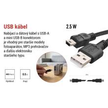 Nabíjací a dátový kábel USB-A 2.0 / mini USB-B 2.0, 2 m, čierny