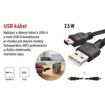 Nabíjací a dátový kábel USB-A 2.0 / mini USB-B 2.0, 2 m, čierny