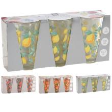 Pohár na vodu 300ml sada 3ks mix ovocie sklo