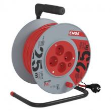 Predlžovací kábel na bubne 25 m / 4 zásuvky / červený / PVC / 230 V / 1,5 mm2