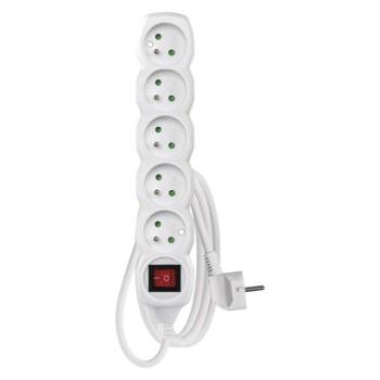 Predlžovací kábel s vypínačom - 5 zásuvky, 2m, biely