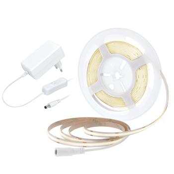 Solight LED COB pásik, sada s adaptérom, vypínač, 5m, 8W/m, 800lm/m, neutrálna biela