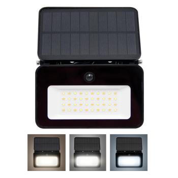 Solight LED solárny reflektor so senzorom, 6W, 660lm, 3CCT, Li-Ion, čierna